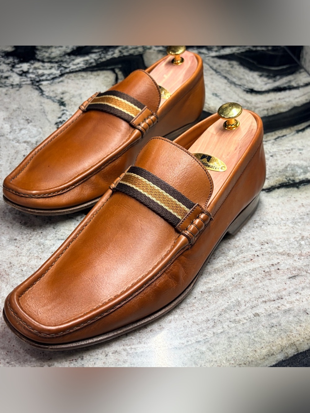 Barrett Cognac Leather Loafers Made In Italy Mens 10.5 US Luxury Designer Shoes - Picture 3 of 8